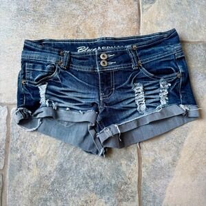 Y2K‎ Blue Asphalt Micro Denim Shorts Size 0 Distressed Cuffed Rare